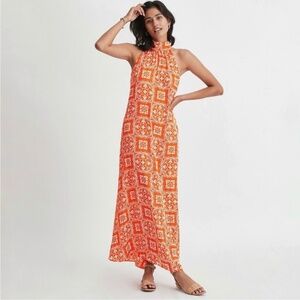 Ann Taylor Tiled Halter Maxi Dress - Jupiter Orange - US XXS Petite